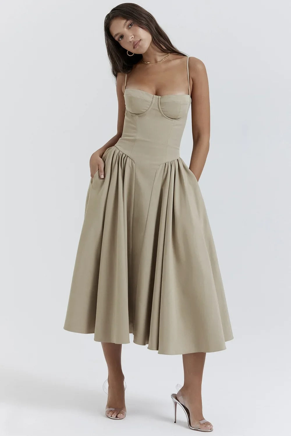 Damen Midi Sommerkleid mit Korsett-Oberteil | Leona