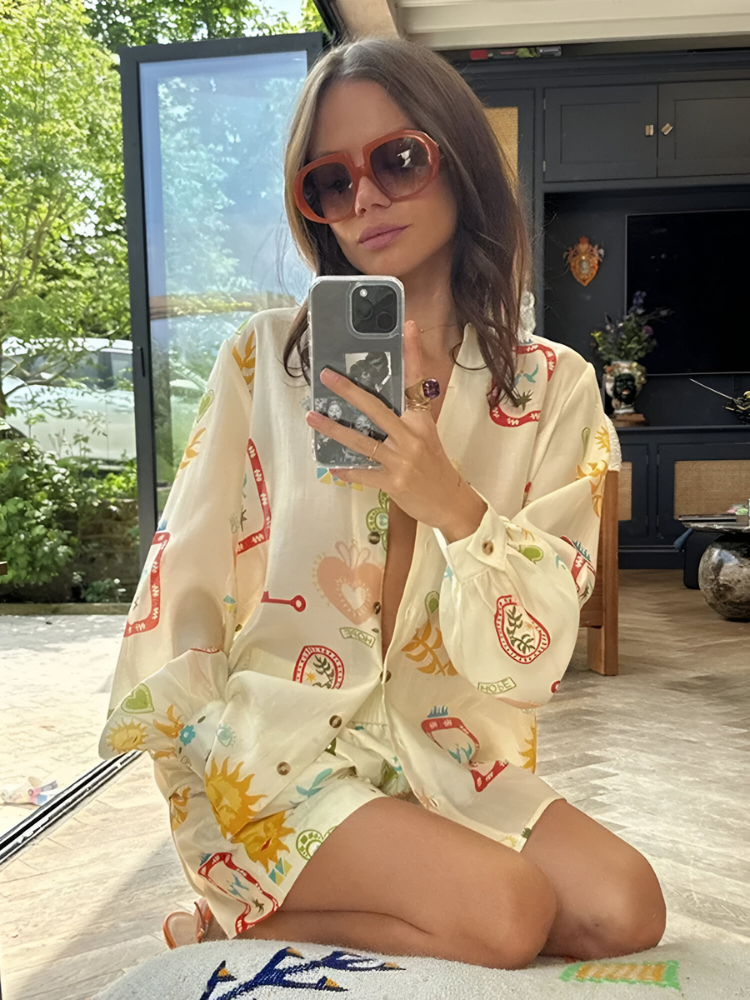 Damen Lounge Wear Set Zweiteilig mit Bluse & Shorts | Clea