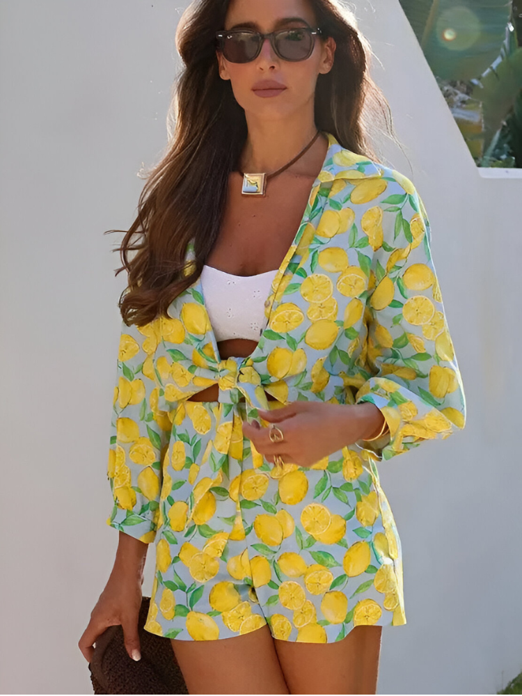 Damen Lounge Wear Set Zweiteilig mit Bluse & Shorts | Clea