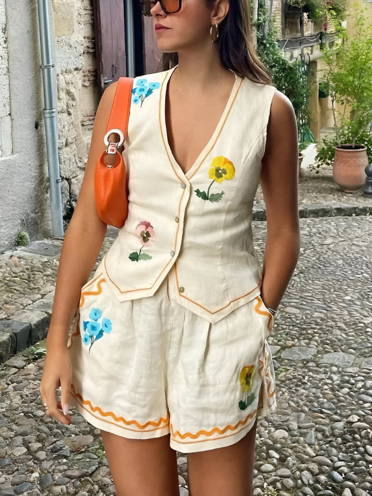 Damen Lounge Wear Set Zweiteilig mit Bluse & Shorts | Clea