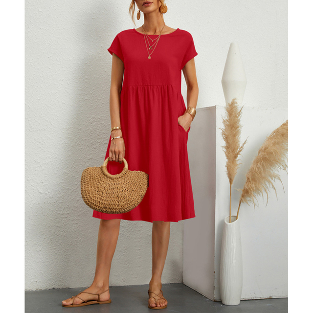 Damen Midi Sommerkleid mit Rundhalsausschnitt | Calina