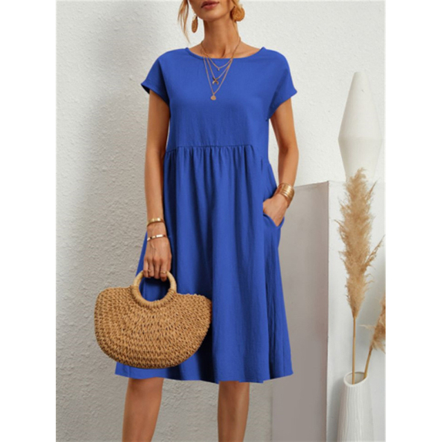 Damen Midi Sommerkleid mit Rundhalsausschnitt | Calina