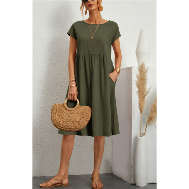 Damen Midi Sommerkleid mit Rundhalsausschnitt | Calina