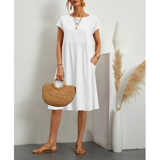 Damen Midi Sommerkleid mit Rundhalsausschnitt | Calina