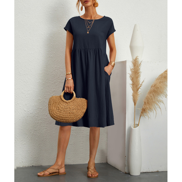 Damen Midi Sommerkleid mit Rundhalsausschnitt | Calina