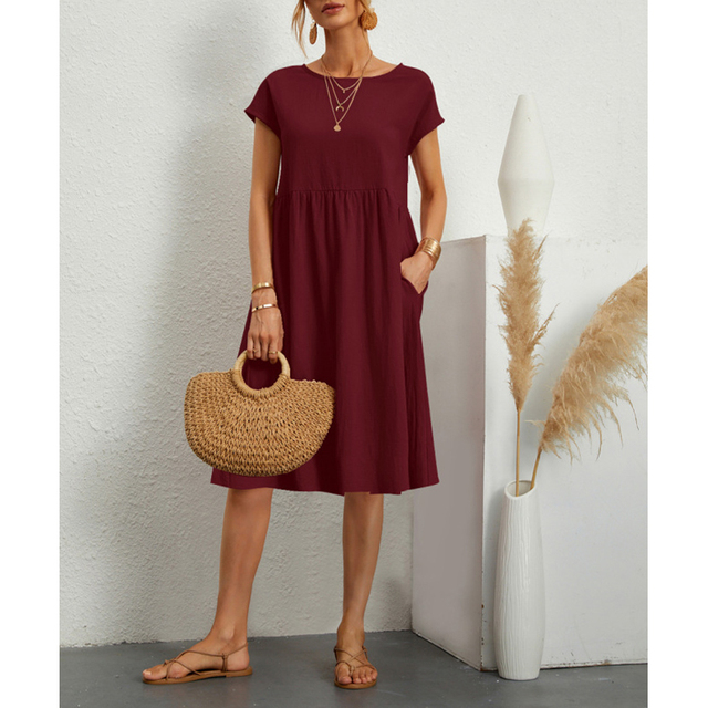 Damen Midi Sommerkleid mit Rundhalsausschnitt | Calina