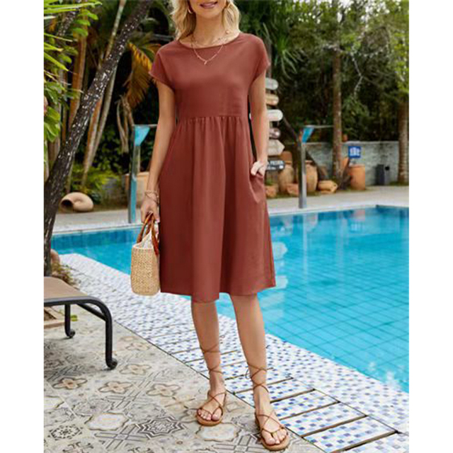 Damen Midi Sommerkleid mit Rundhalsausschnitt | Calina