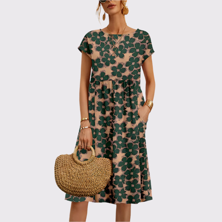 Damen Midi Kleid mit Blumendruck und Taschen | Virella