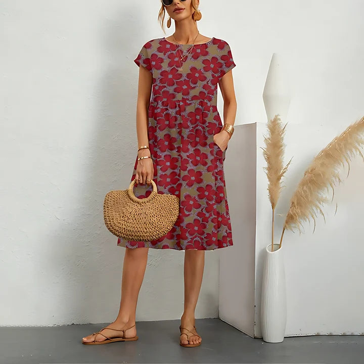 Damen Midi Kleid mit Blumendruck und Taschen | Virella