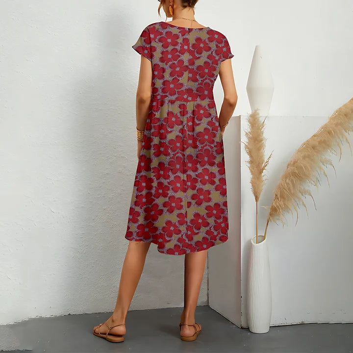 Damen Midi Kleid mit Blumendruck und Taschen | Virella