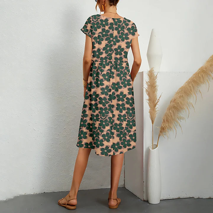 Damen Midi Kleid mit Blumendruck und Taschen | Virella
