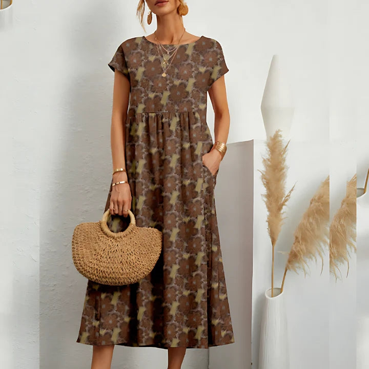 Damen Midi Kleid mit Blumendruck und Taschen | Virella