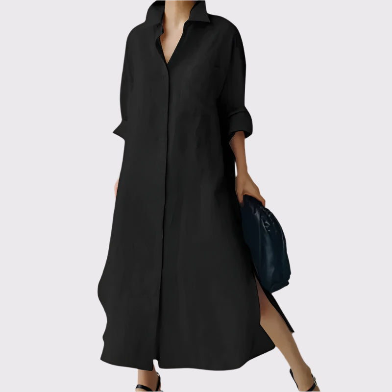 Damen Hemdblusenkleid mit Seitenschlitz | Evelyn