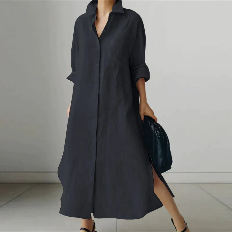 Damen Hemdblusenkleid mit Seitenschlitz | Evelyn