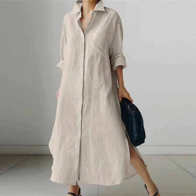 Damen Hemdblusenkleid mit Seitenschlitz | Evelyn