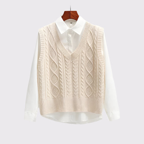 Damen Kabelstrick Pullover Weste | Fenna