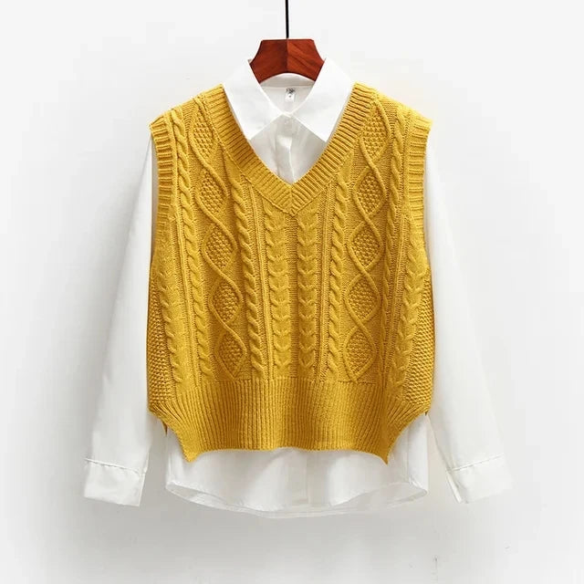 Damen Kabelstrick Pullover Weste | Fenna