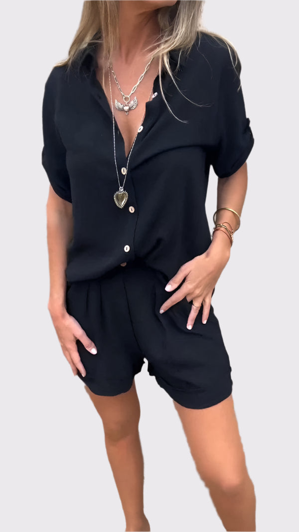 Damen Sommer Zweiteiler Set mit Knopfhemd & Shorts | Talina