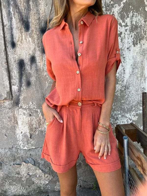 Damen Sommer Zweiteiler Set mit Knopfhemd & Shorts | Talina