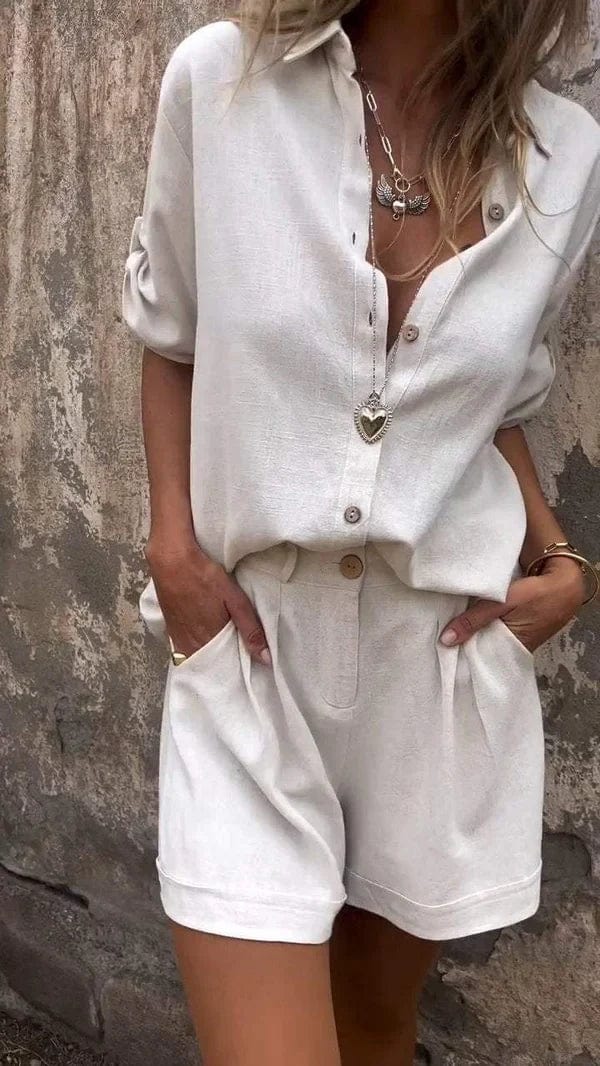 Damen Sommer Zweiteiler Set mit Knopfhemd & Shorts | Talina