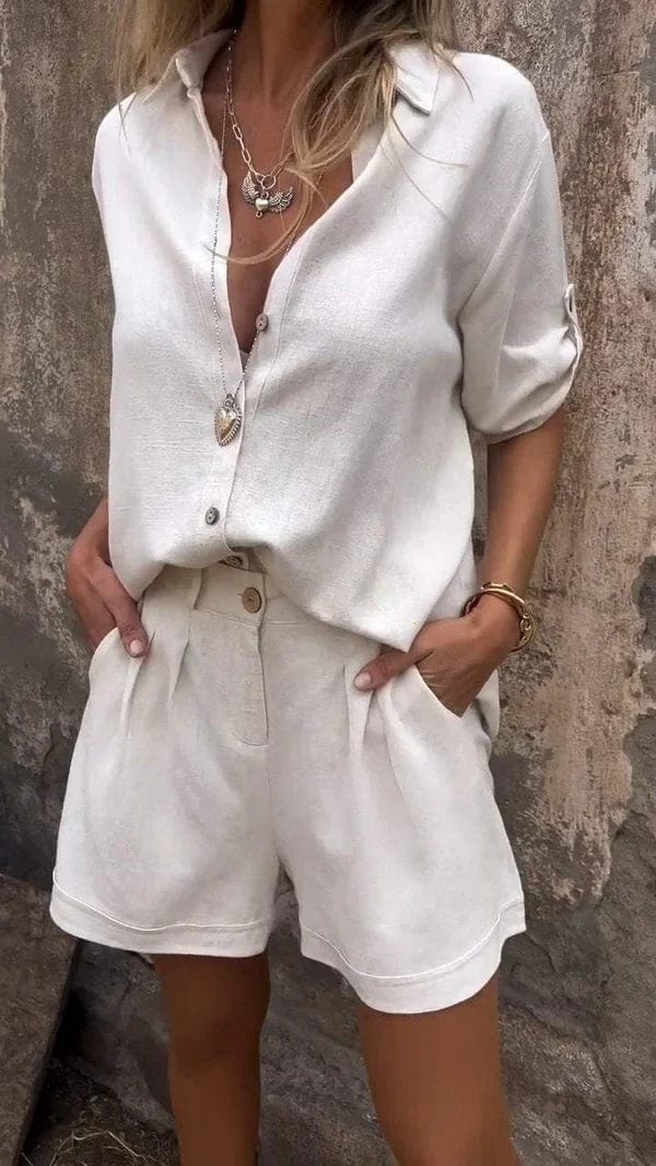 Damen Sommer Zweiteiler Set mit Knopfhemd & Shorts | Talina