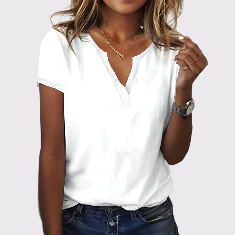 Damen T-Shirt mit V-Ausschnitt und Knopfleiste | Nerina