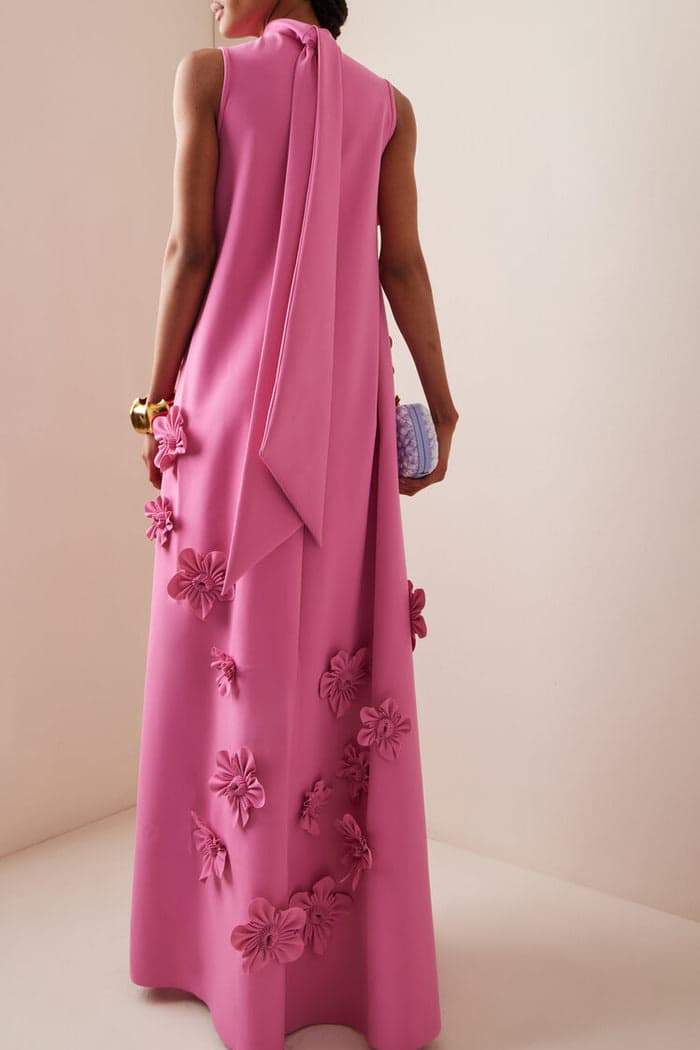 Damen 3D Blumen High-Neck Maxi Kleid | Mirella