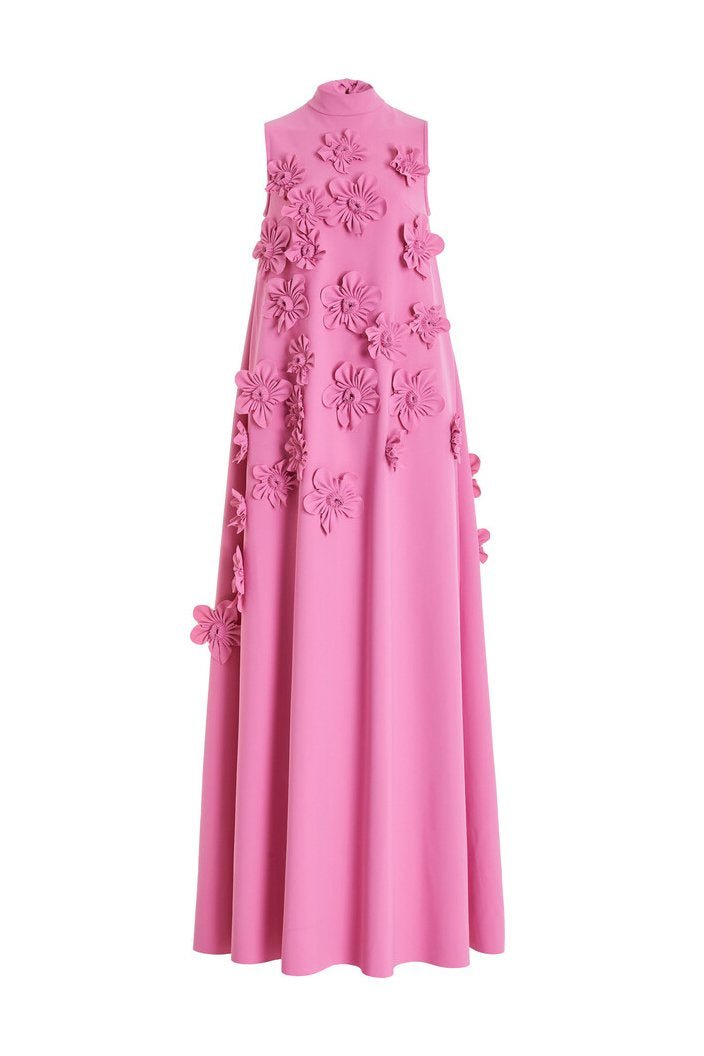 Damen 3D Blumen High-Neck Maxi Kleid | Mirella