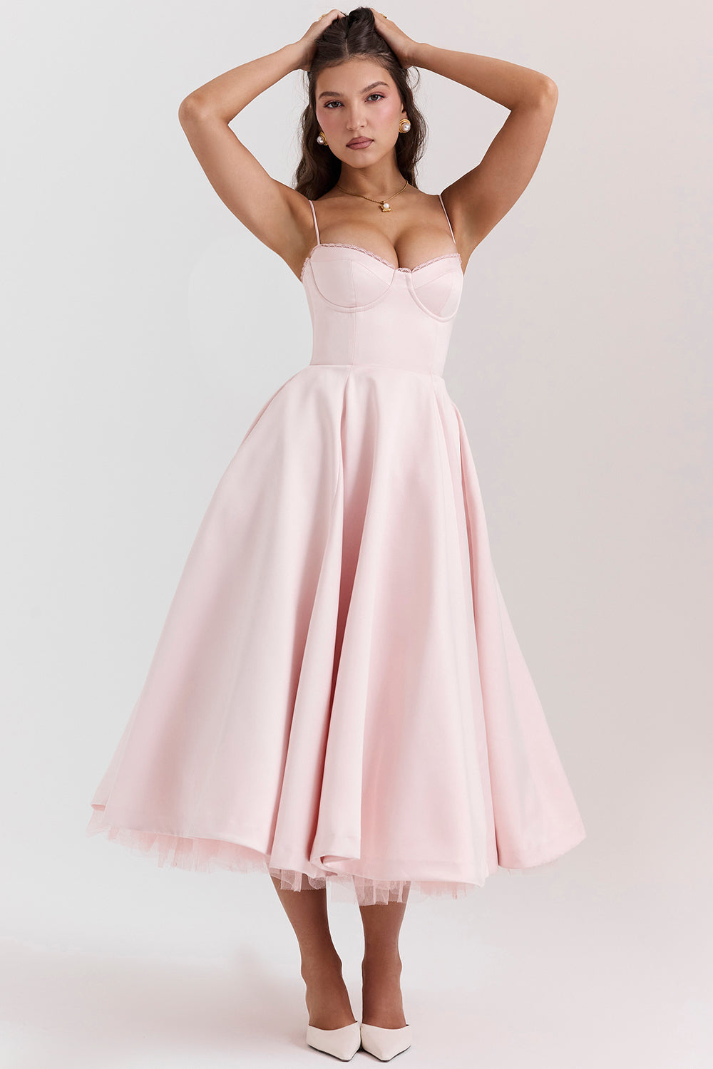 Damen Midi Kleid Satin mit Herzausschnitt | Elanora