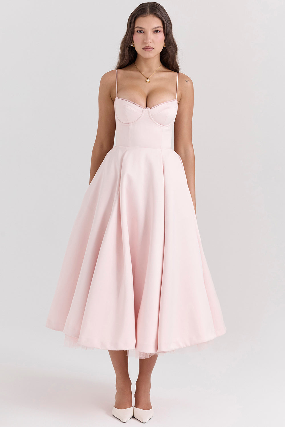 Damen Midi Kleid Satin mit Herzausschnitt | Elanora