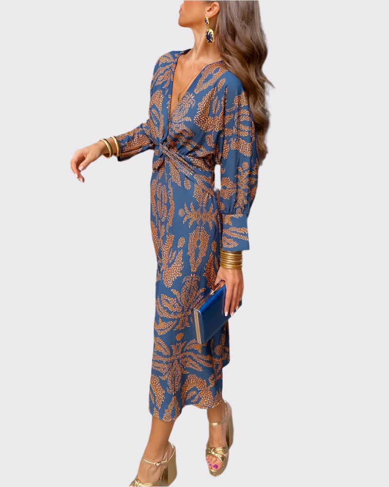 Damen Kleid mit Bindeband und langen Ärmeln – Elegant für besondere Anlässe | Maelina