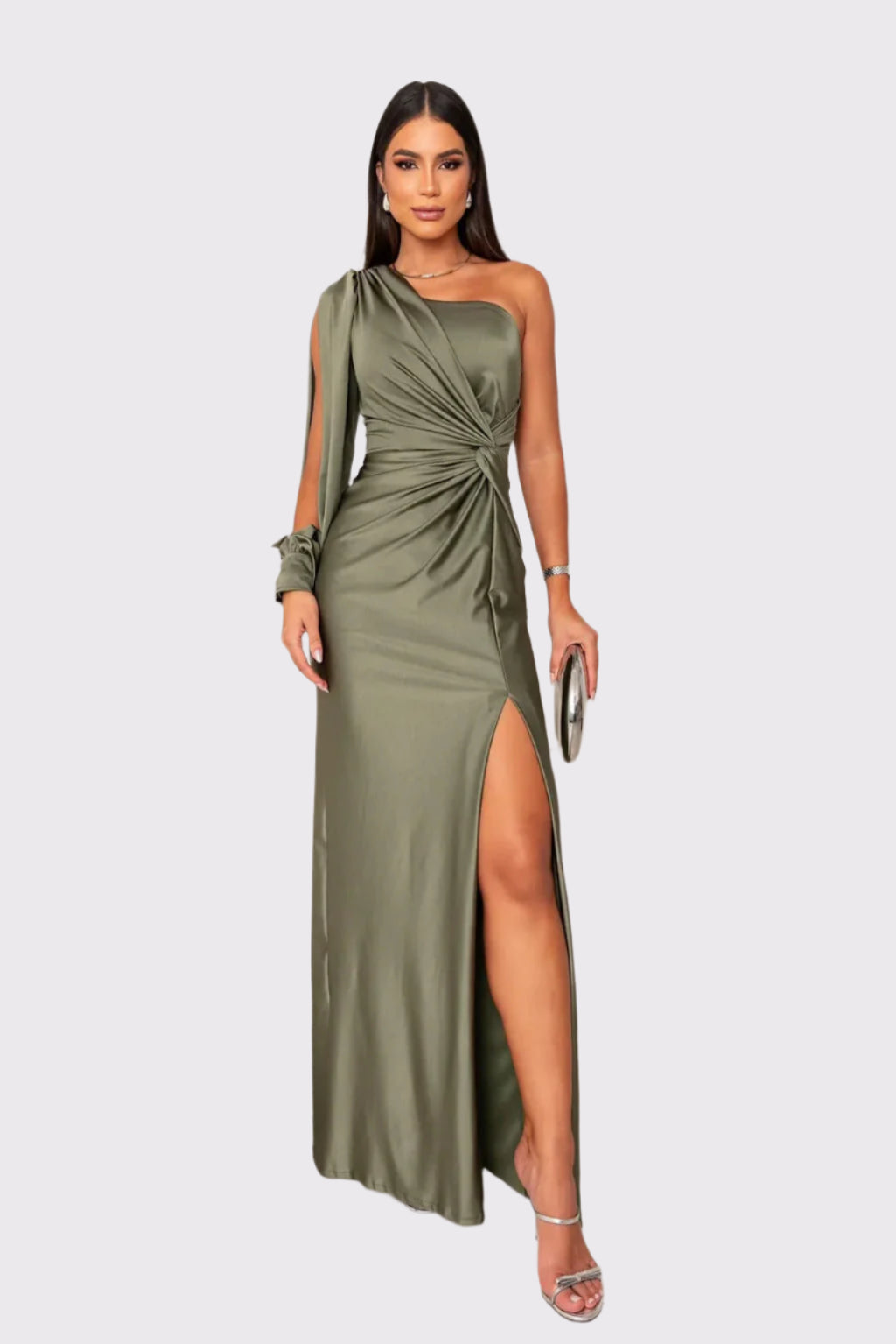Damen Maxikleid mit einem Ärmel und Knotenbund | Solena