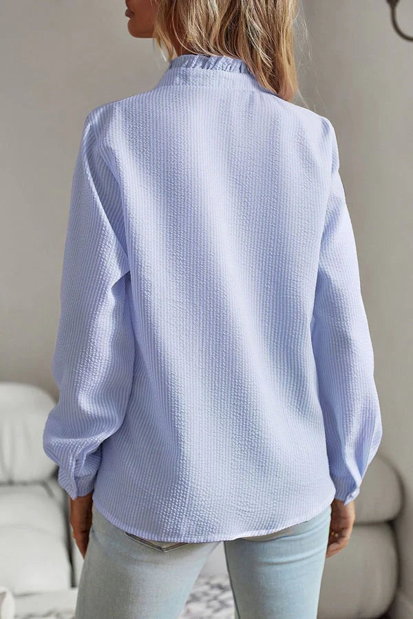 Damen Rüschenshirt mit Knopfleiste aus Waffelstrick | Elaira