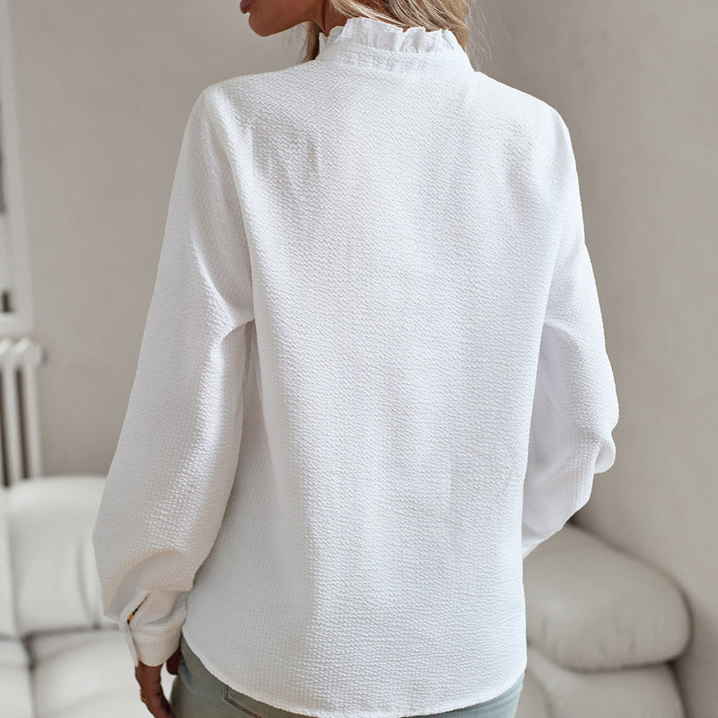 Damen Rüschenshirt mit Knopfleiste aus Waffelstrick | Elaira