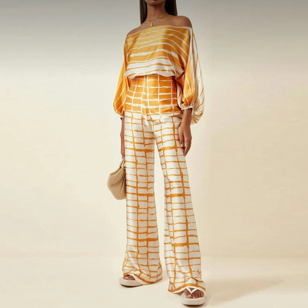 Damen Zweiteiler Sommer-Set mit Off-Shoulder & Weithose | Elenea