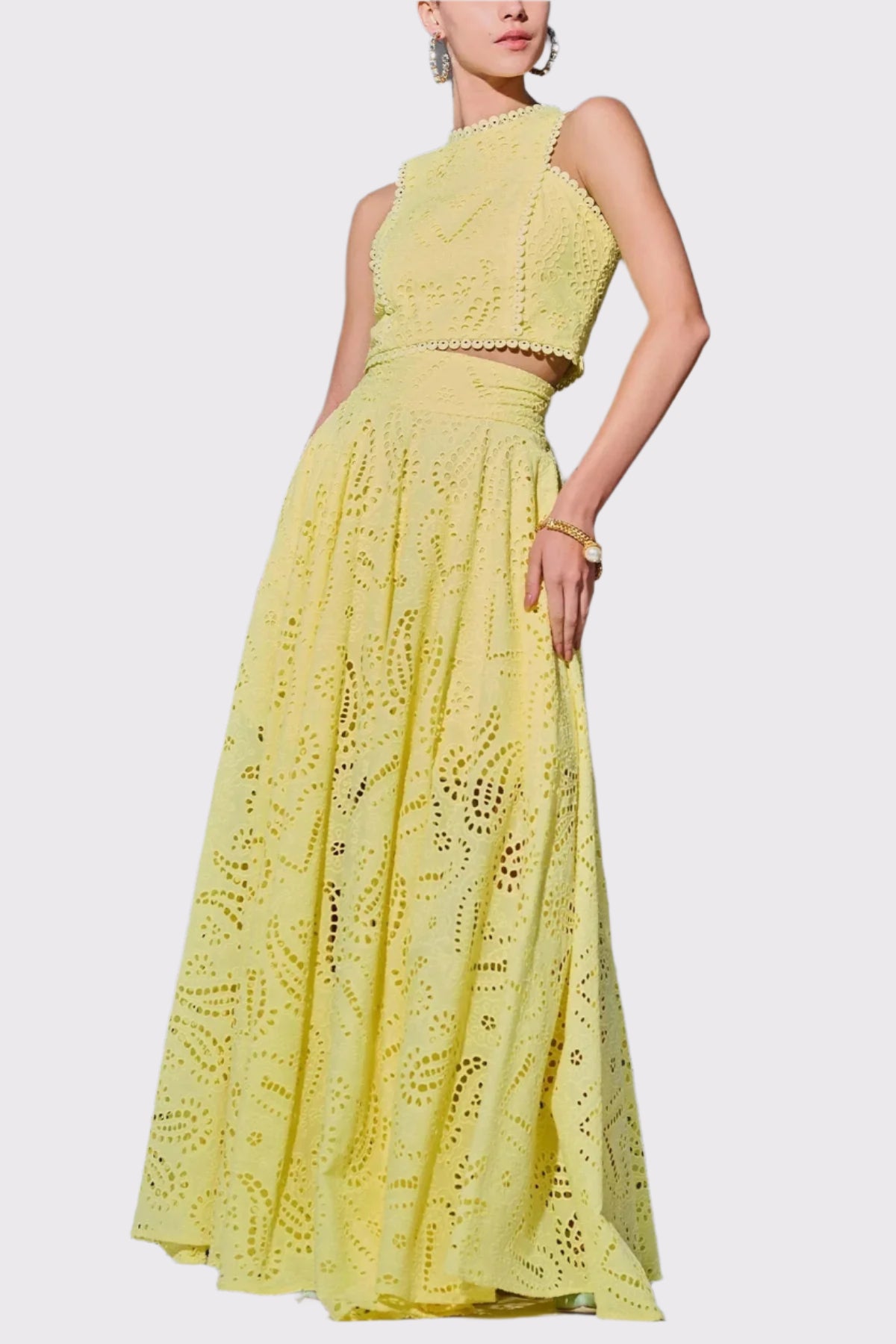 Damen Zweiteiliges Maxikleid Set mit Spitzenverzierungen | Esmera