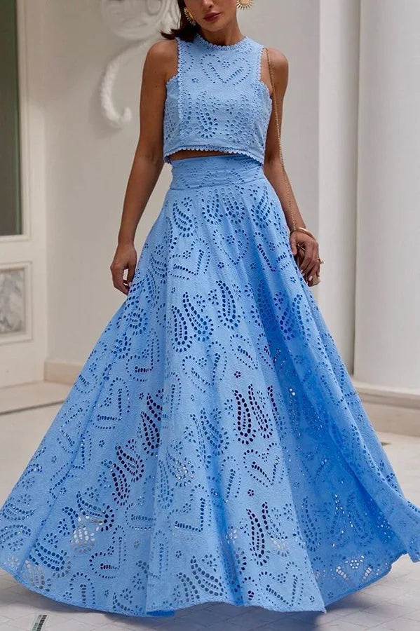 Damen Zweiteiliges Maxikleid Set mit Spitzenverzierungen | Esmera