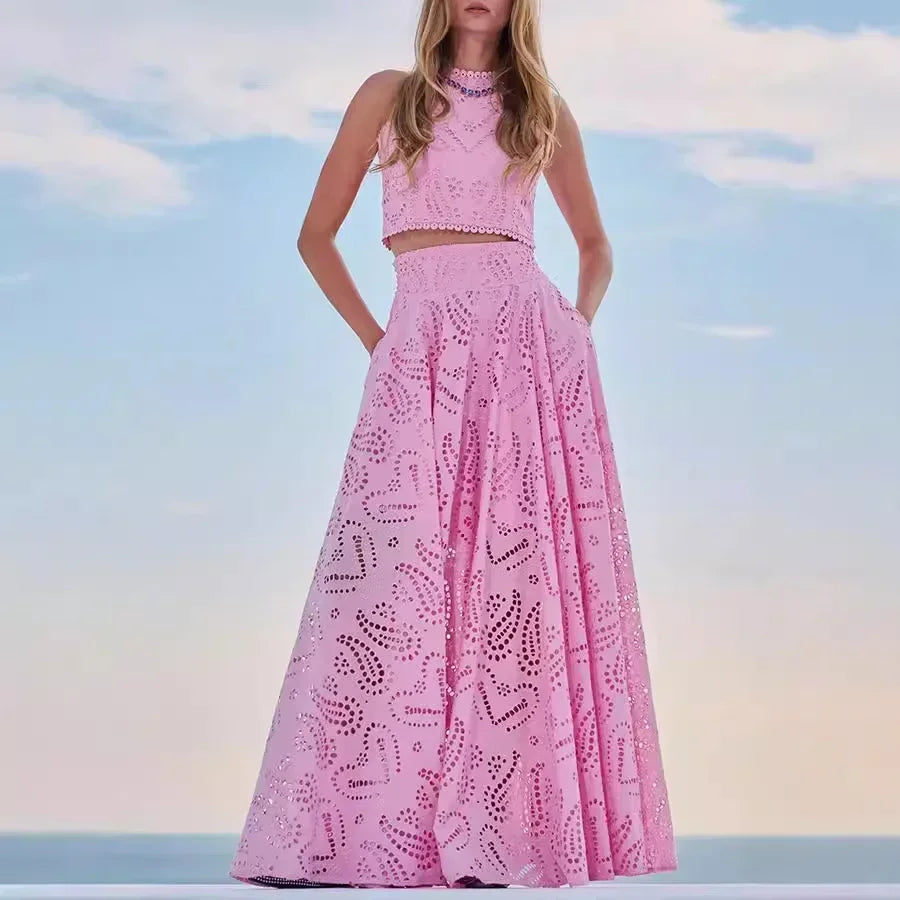 Damen Zweiteiliges Maxikleid Set mit Spitzenverzierungen | Esmera