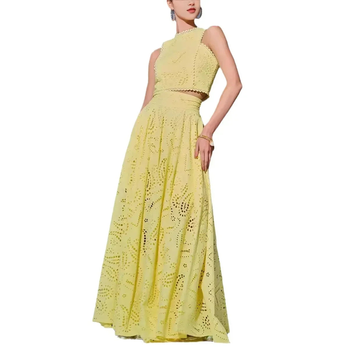 Damen Zweiteiliges Maxikleid Set mit Spitzenverzierungen | Esmera