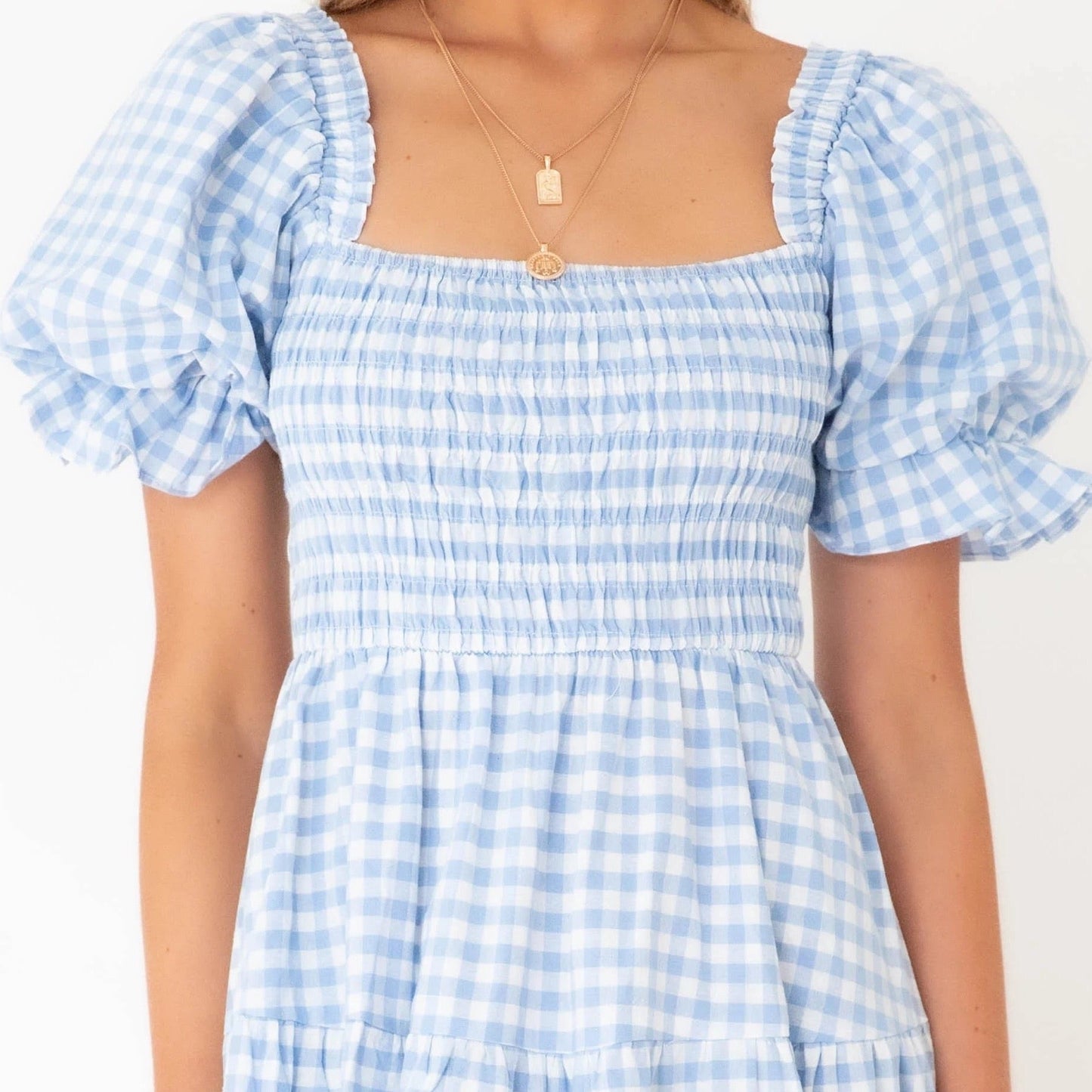 Damen Gingham Midi Kleid mit Smocked Oberteil | Elinor