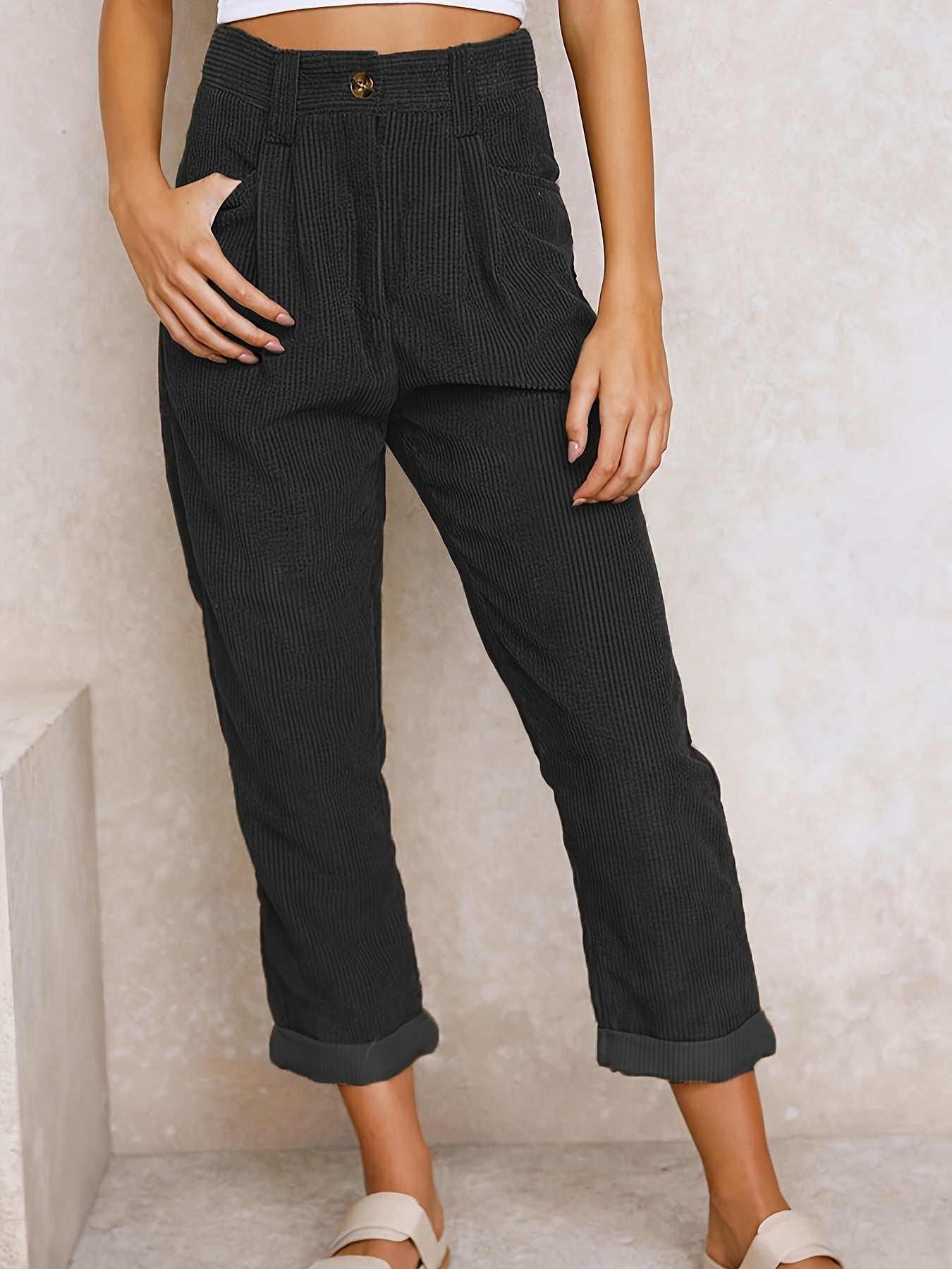 Hochtaillierte Cord Tapered Hose für Damen | Elora