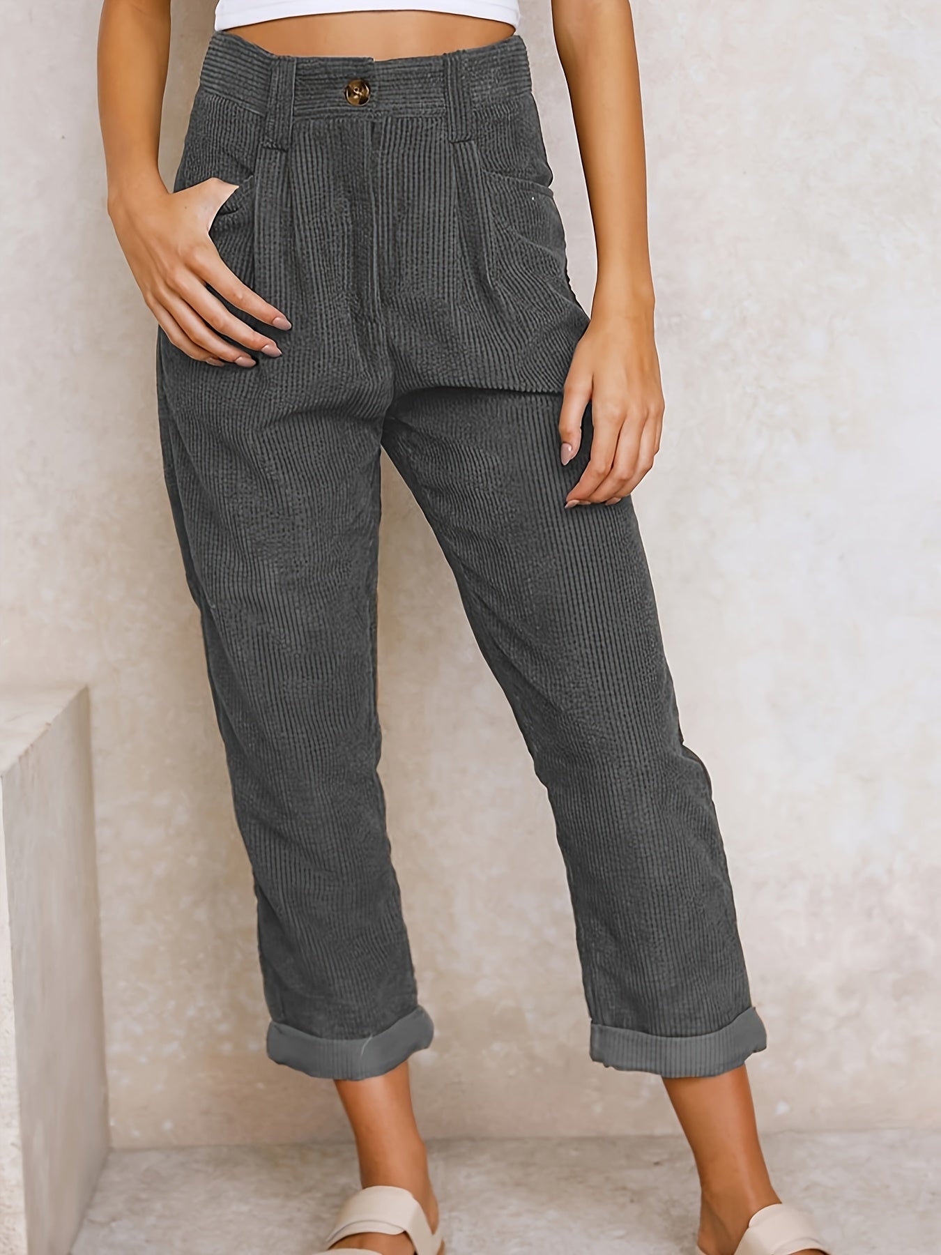 Hochtaillierte Cord Tapered Hose für Damen | Elora