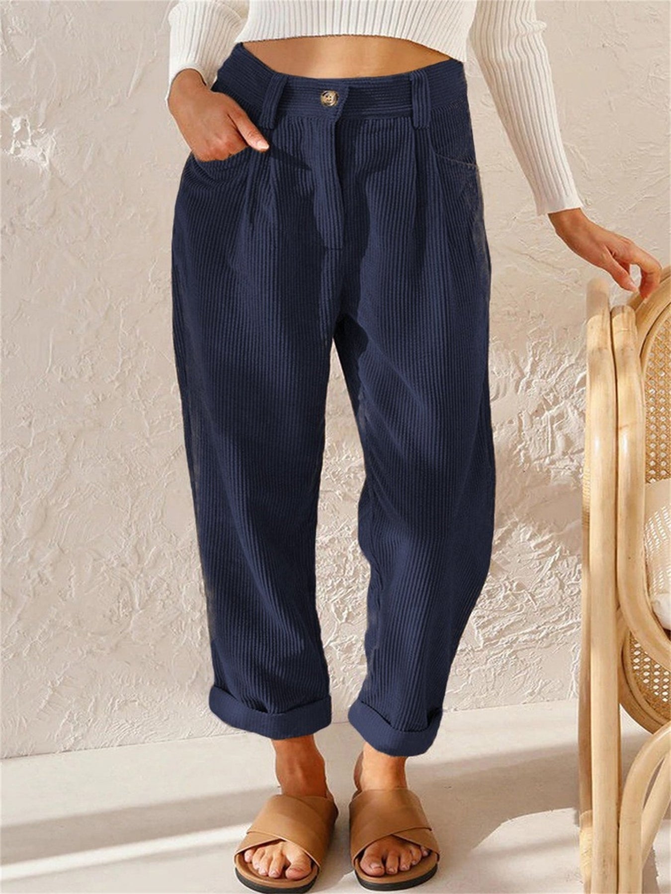 Hochtaillierte Cord Tapered Hose für Damen | Elora