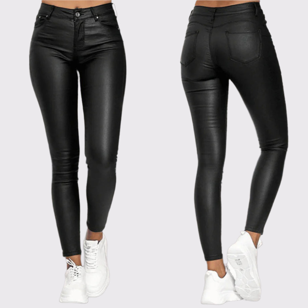 Damen PU-Lederhose mit hohem Bund und Taschen | Bathilde