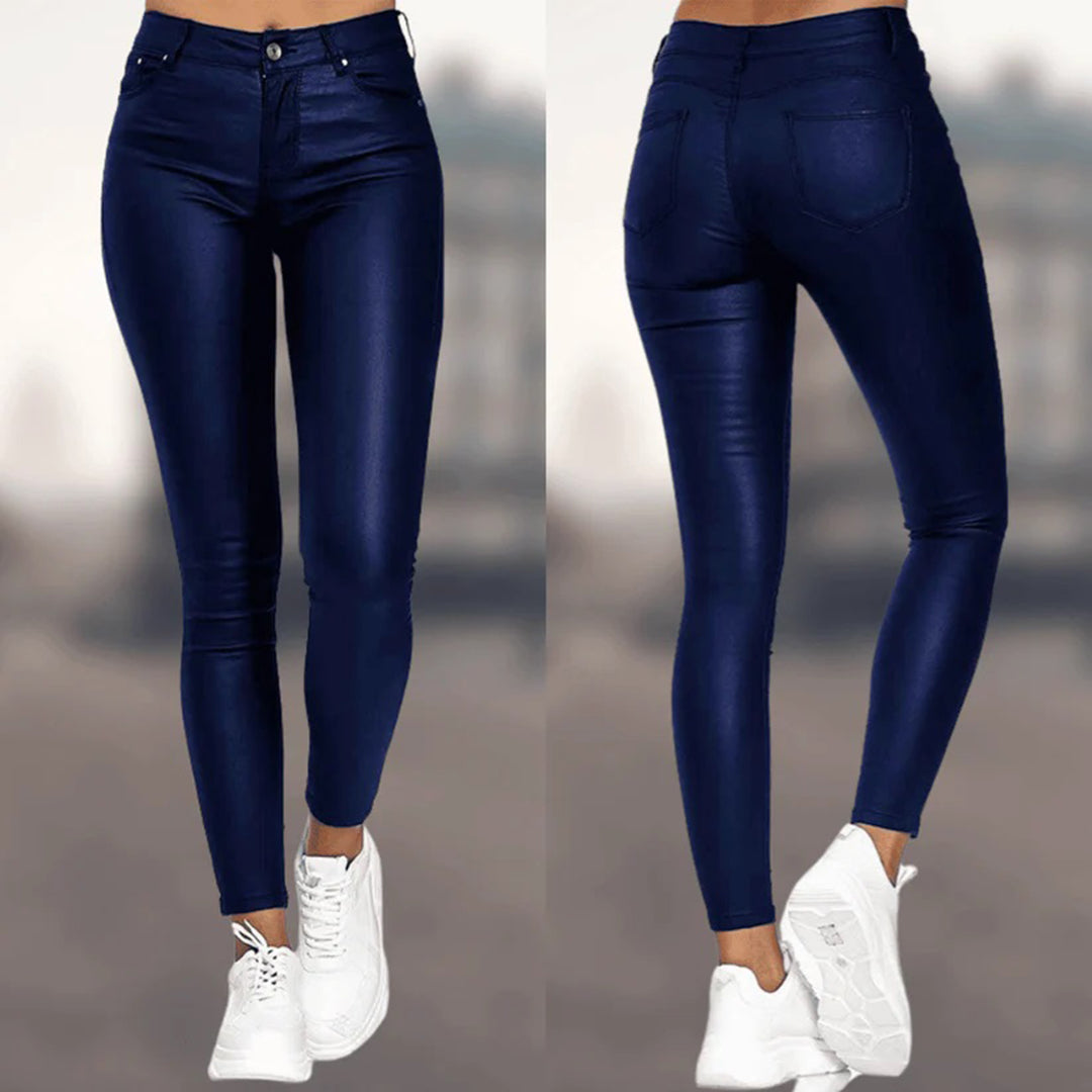 Damen PU-Lederhose mit hohem Bund und Taschen | Bathilde