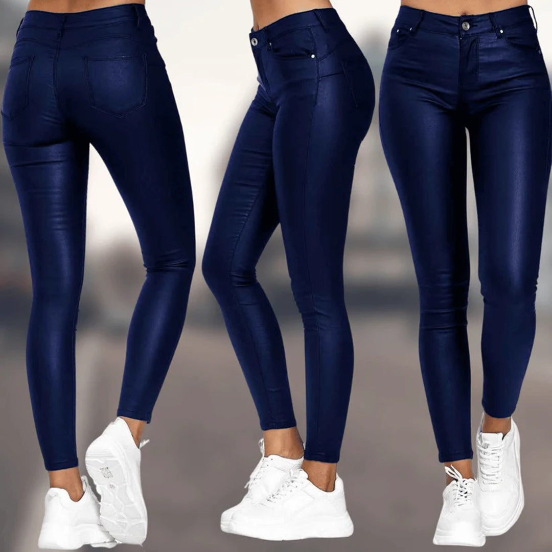 Damen PU-Lederhose mit hohem Bund und Taschen | Bathilde