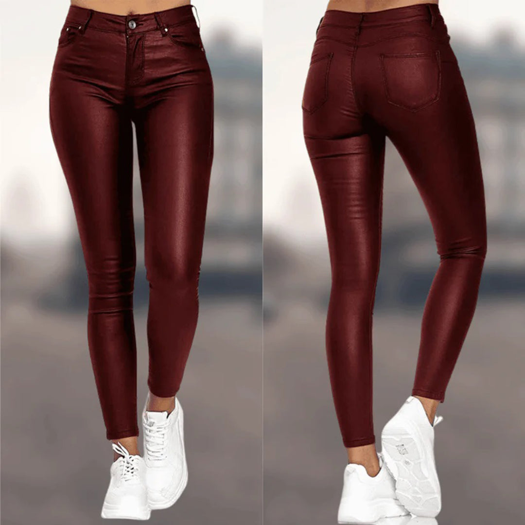 Damen PU-Lederhose mit hohem Bund und Taschen | Bathilde
