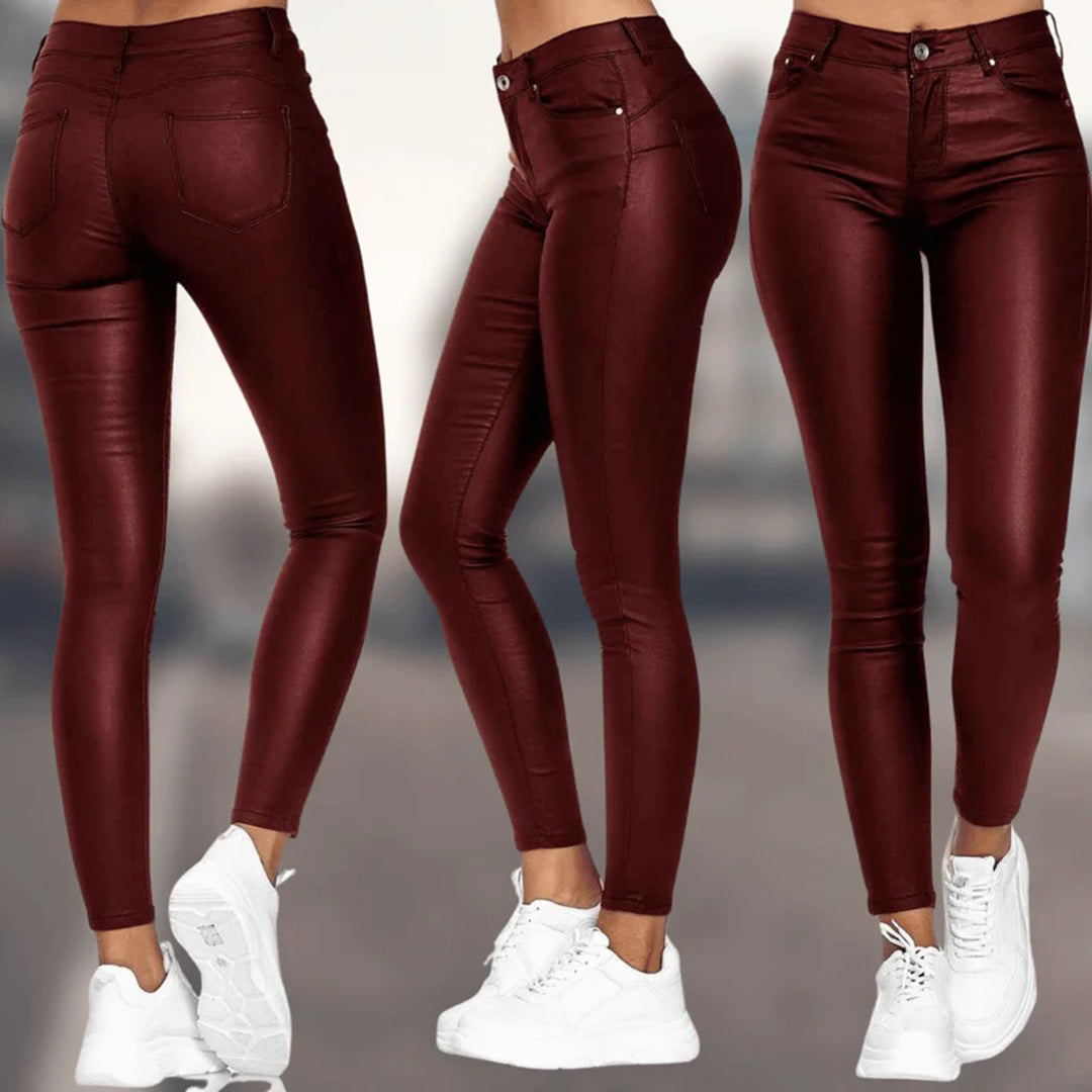 Damen PU-Lederhose mit hohem Bund und Taschen | Bathilde
