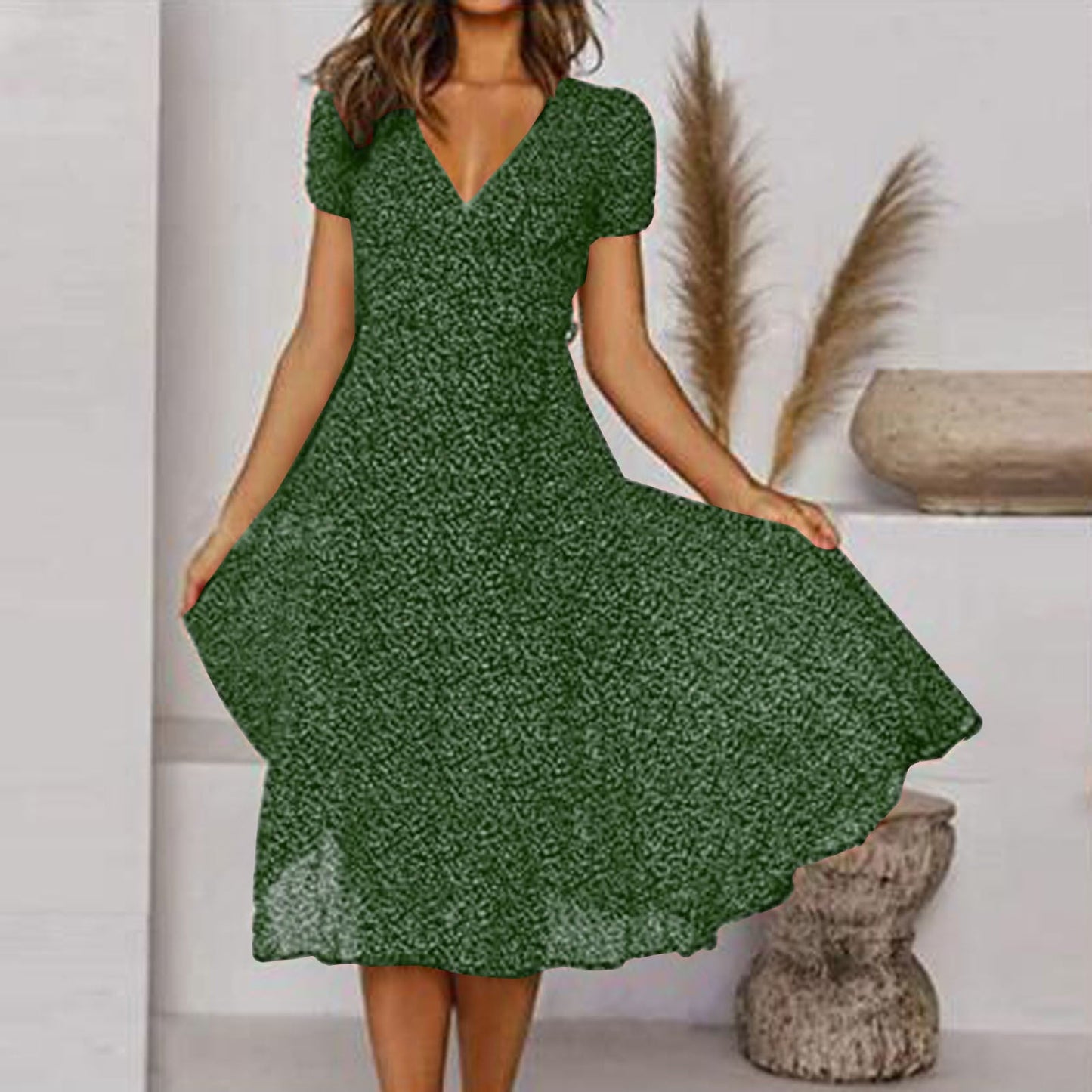 Damen Kurzärmliges V-Ausschnitt Blumenkleid | Marietta