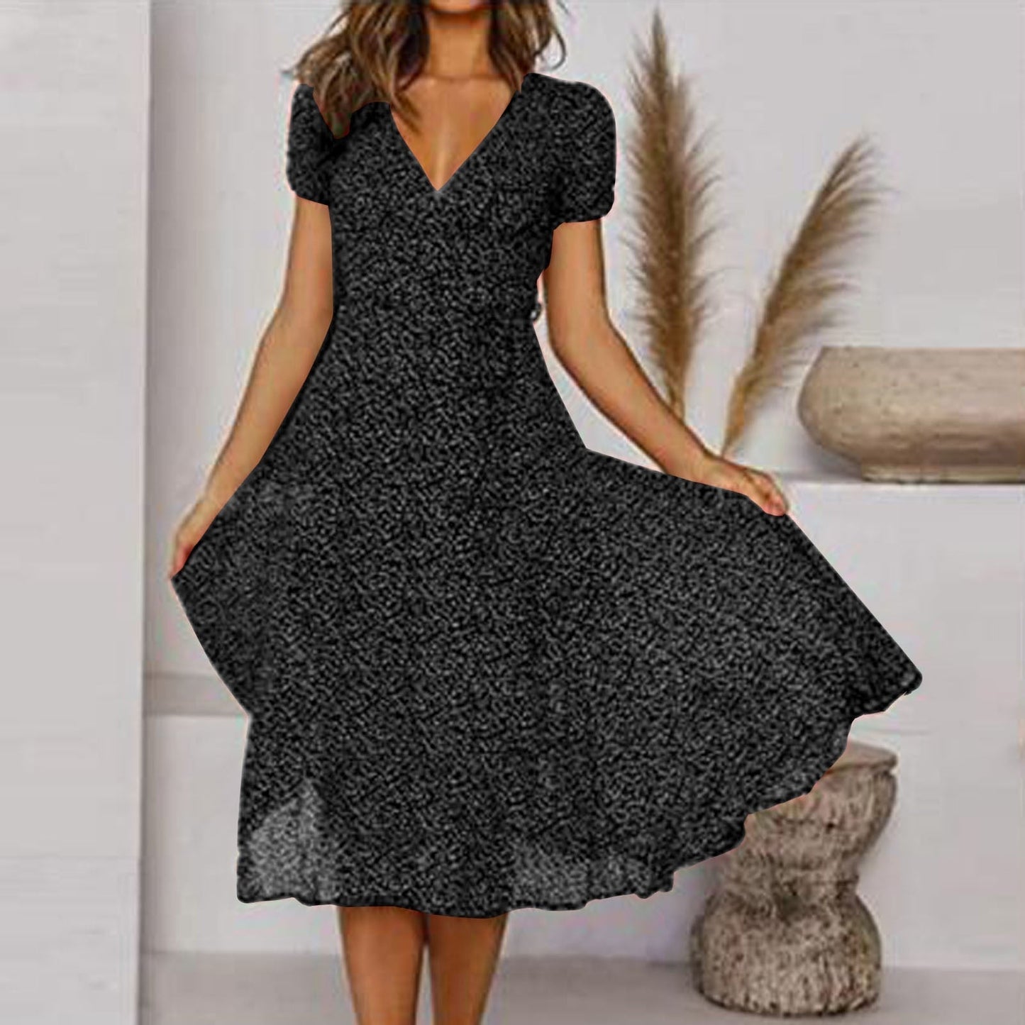 Damen Kurzärmliges V-Ausschnitt Blumenkleid | Marietta